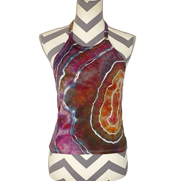 Handmade Geode Tie Dye Halter Tank Top Shirt Womens Size Medium Upcycled Pink - Picture 3 of 10